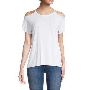 Like New Altar'd State Cold Shoulder White Short Sleeve Ringer Tee, Large